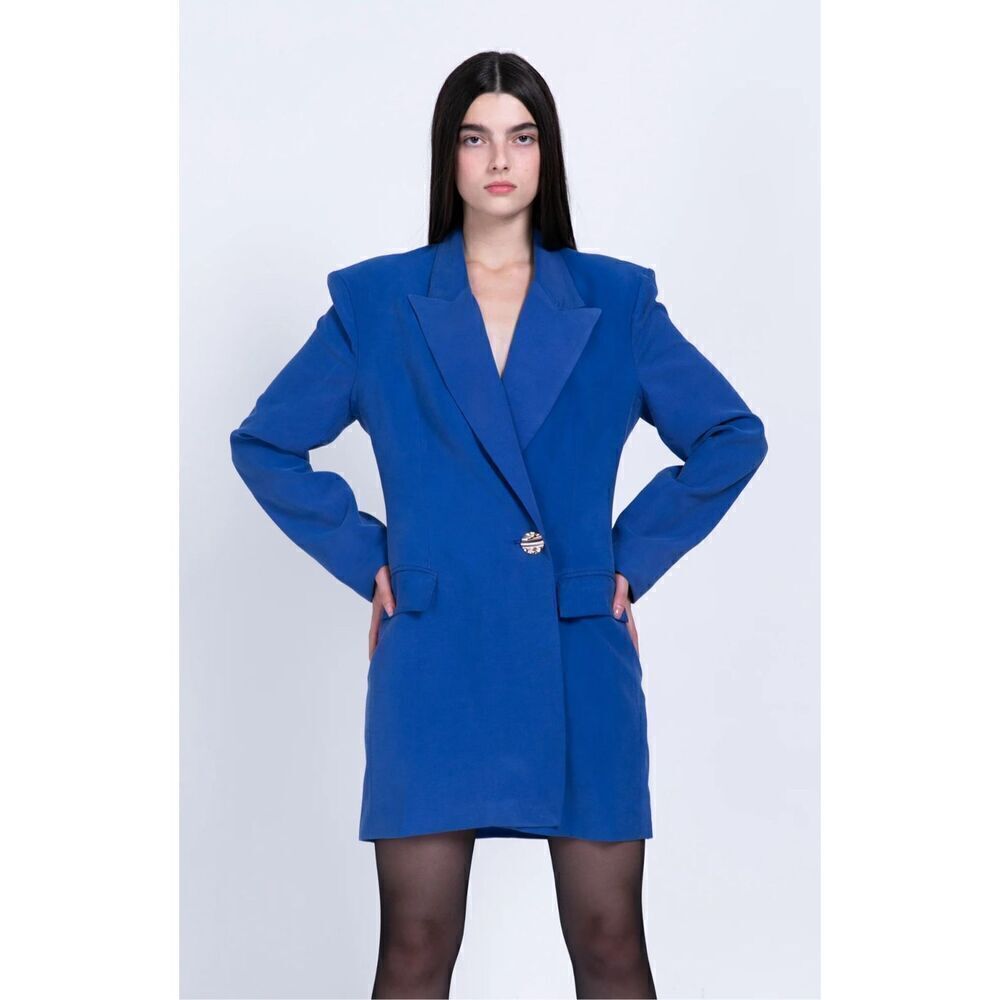 Nwt Sabina Musayev Lined Single Breasted Giada Tailored Blazer Dress Blue Medium